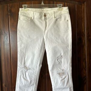 White skinny jeans with lace distressed detail size 2